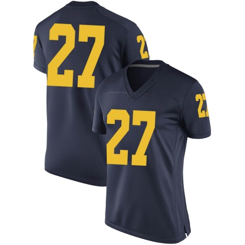 Hunter Reynolds Michigan Wolverines Women's NCAA #27 Navy Game Brand Jordan College Stitched Football Jersey IEC6154HB